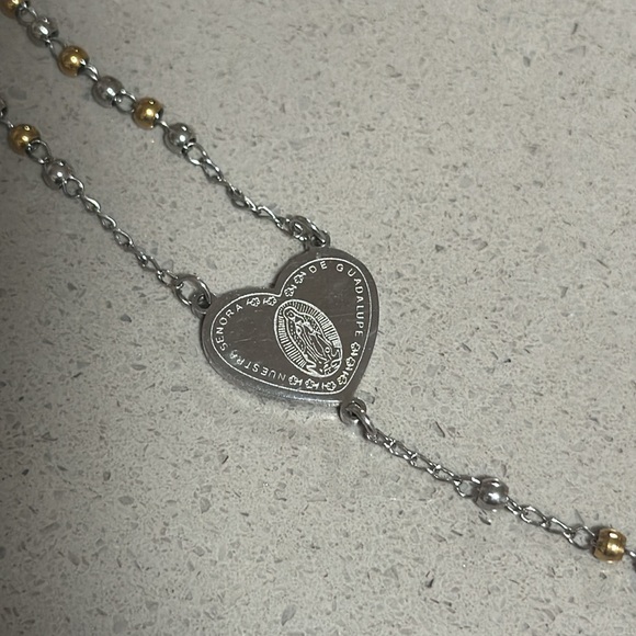 Rosary bead necklace w heart Nuestra Senora de Guadalupe - Picture 4 of 4